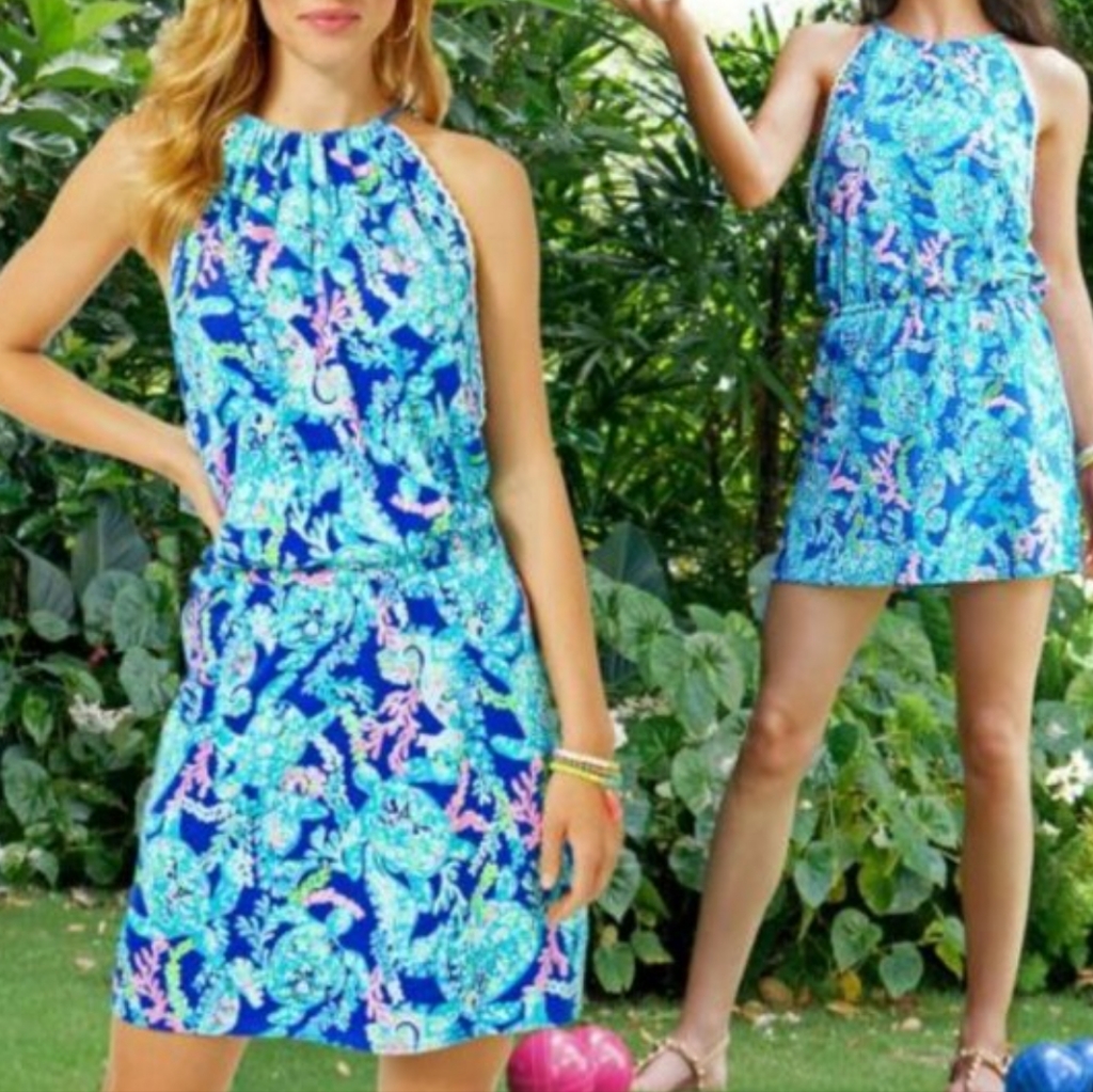Lilly Pulitzer Gianni Skort Romper In Corsica Blue Turtle Villa